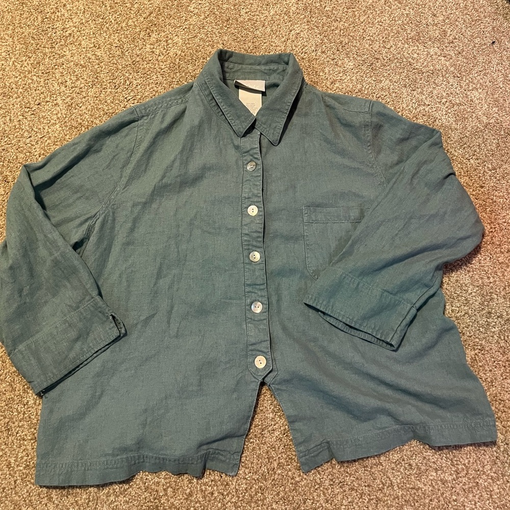 Blue cropped button down over shirt